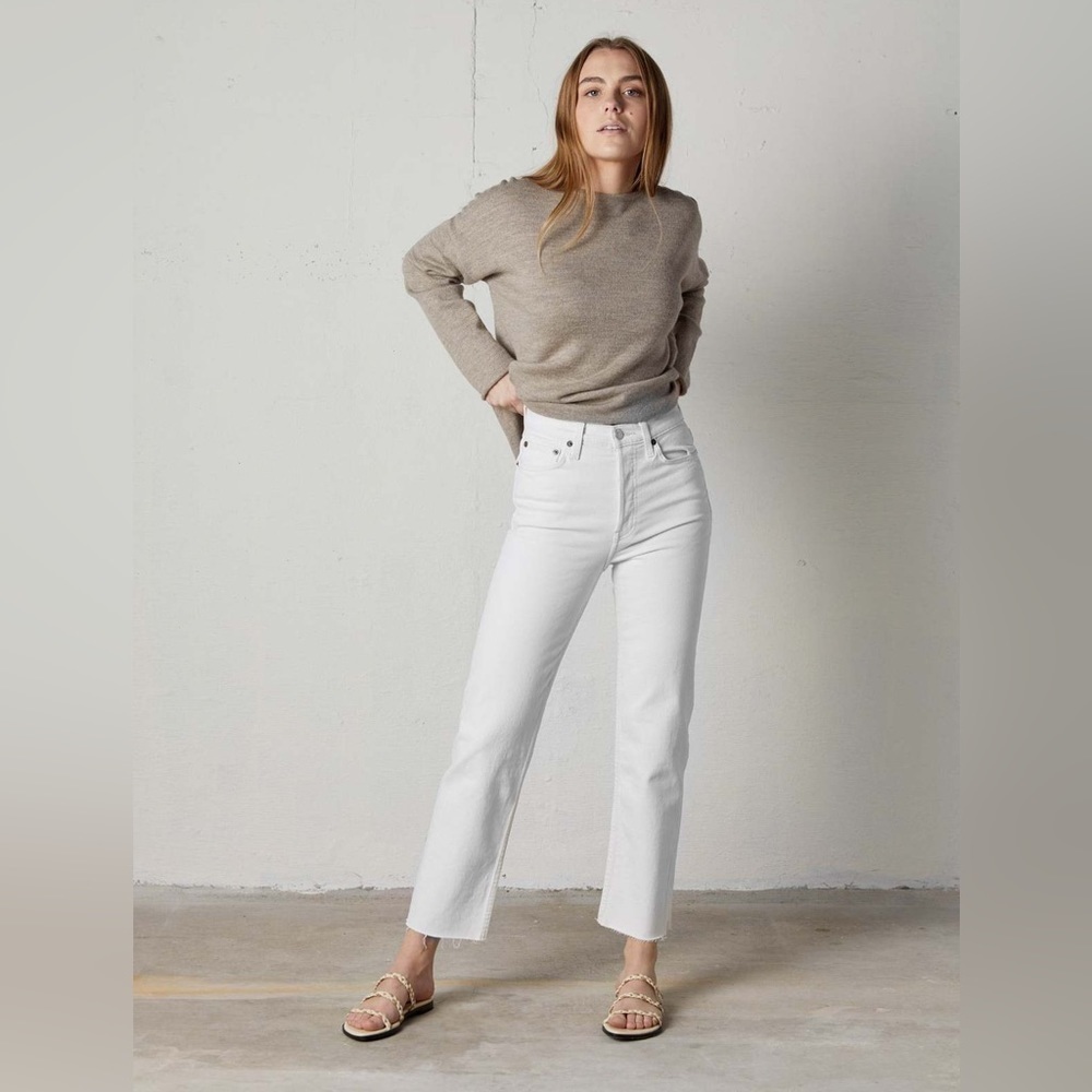 RE/DONE 70s Stove Pipe Mid Rise Straight Leg Cropped Button Fly Rigid Denim